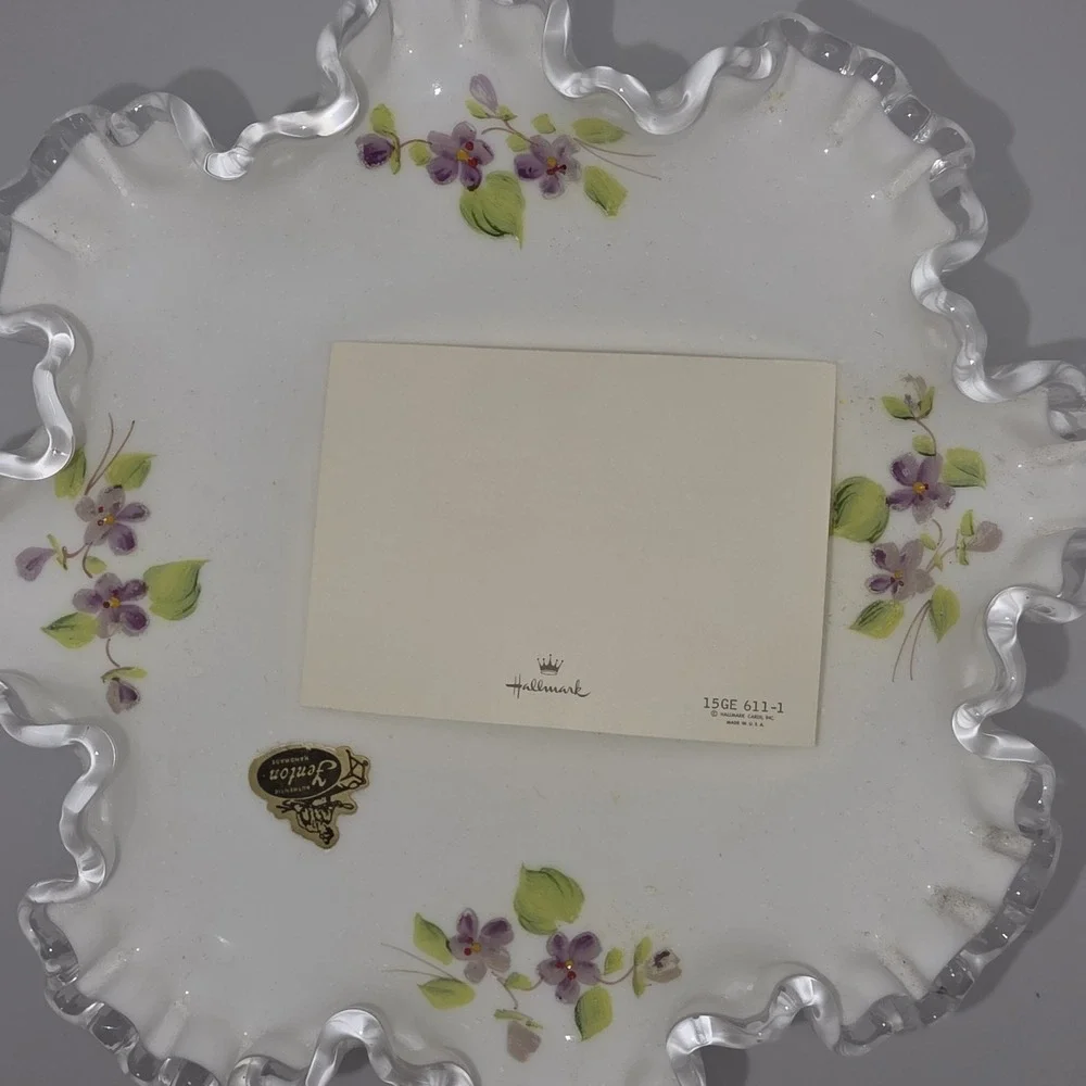 VINTAGE FENTON Silver Crest Milk Glass Footed Flared Bowl Violets Personalized